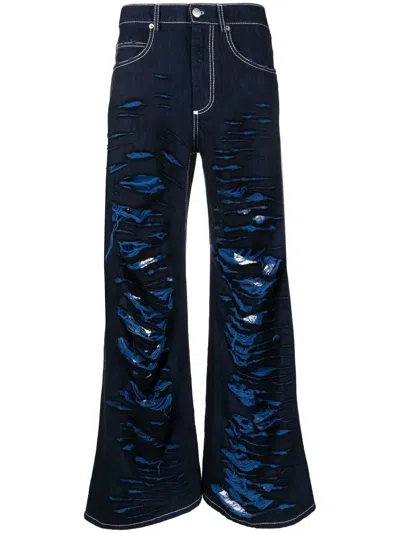 Marni Cuts Wide Leg Cotton Denim Jeans In Blue