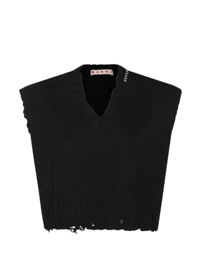 Marni Distressed V-neck Sleeveless Vest In Black