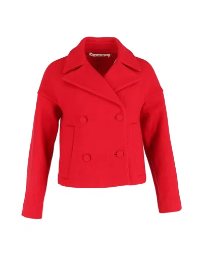 Marni Double Breasted Cropped Jacket In Red Wool In Pink