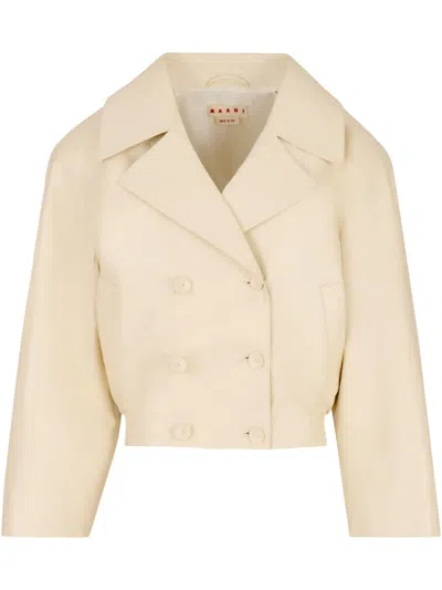 Marni Cream Leather Oversized Jacket In Beige