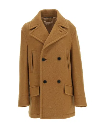 Marni Double-breasted Long-sleeved Coat In Brown