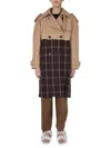 Marni Two-tone Checkered Trench Coat In Brown