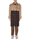 Marni Two-tone Checkered Trench Coat In Brown