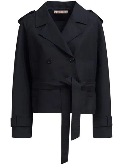 Marni Double-breasted Trench Jacket In 黑色