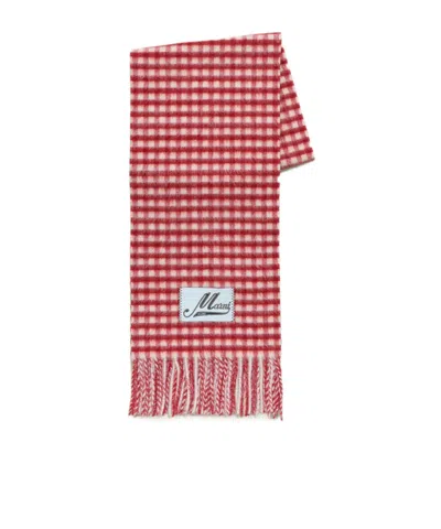 Marni Double Check Wool And Mohair Red And White Scarf In Crimson