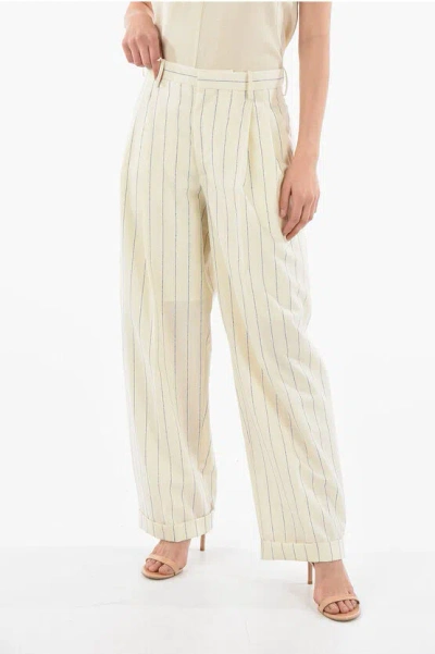 Marni Double-pleated Pin Stripe Wide Leg Pants In Beige