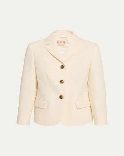 Marni Double Wool Crepe Single-breasted Blazer Jacket In Neutral