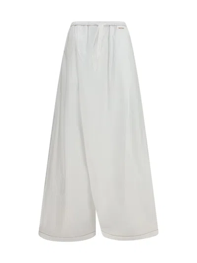 Marni Draping Wide-leg Cotton Trousers In White