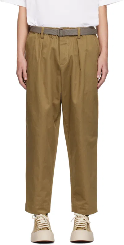 Marni Khaki Cropped Drawstring Trousers In Brown