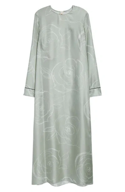 Marni Drawn Floral Long Sleeve Silk Dress In Auv19 Linden
