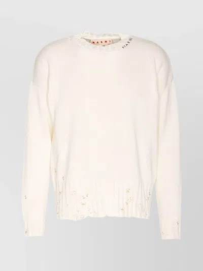 Marni Drawstring Crewneck Distressed Sweater In Neutral