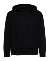Marni Drawstring Distressed Knitted Hoodie In Black