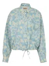 Marni Drawstring Floral Shirt In Blue
