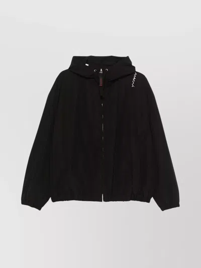 Marni Drawstring Hooded Jacket Welt Pockets In Black