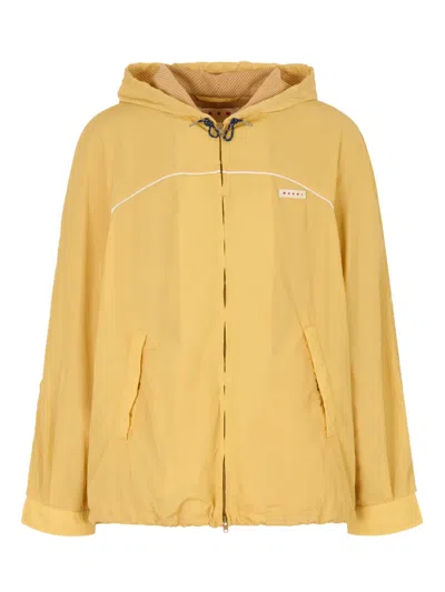 Marni Drawstring-hooded Jacket In Yellow