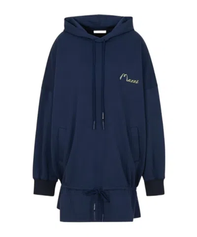 MARNI MARNI DRAWSTRING RUFFLED HOODED SWEATSHIRT DRESS
