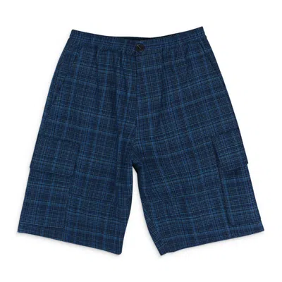 Marni Drawstring Plaid Cargo Shorts In Blue