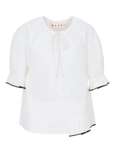 Marni Drawstring Pleated-neck Blouse In White