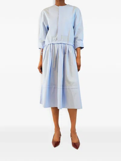 Pre-owned Marni Drawstring-waist Poplin Midi Dress In Blue