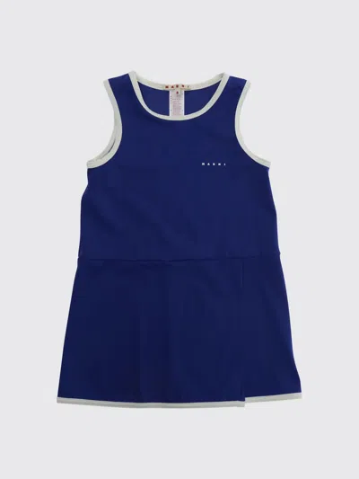 Marni Kids Logo Trim Beachwear Dress In Blue