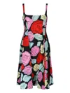 Marni Multicolor Dress With Flared Skirt And All-over Floral Motif In Black