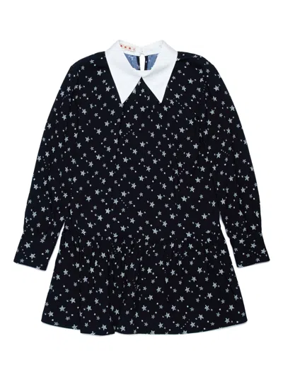 Marni Kids' Star-print Pointed-collar Dress In Black