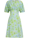 Marni Gathered Floral-print Cotton Dress In Red
