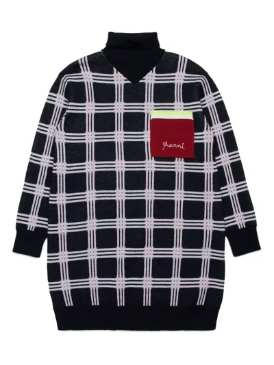Marni Kids' Checked Knitted Dress In Black