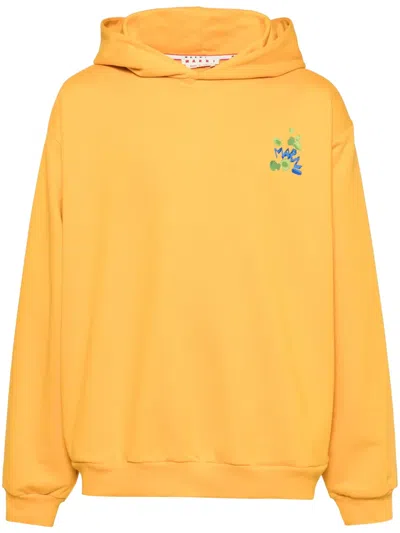 Marni Dripping Flower Logo Hoodie In Orange