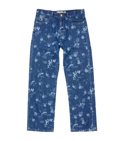 Marni Dripping Print Jeans In Blue
