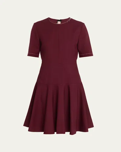 Marni Drop-waist Wool Crepe Short-sleeve Dress In Burgancy