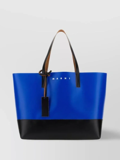 Marni Dual-tone Leather Handled Tote In Blue