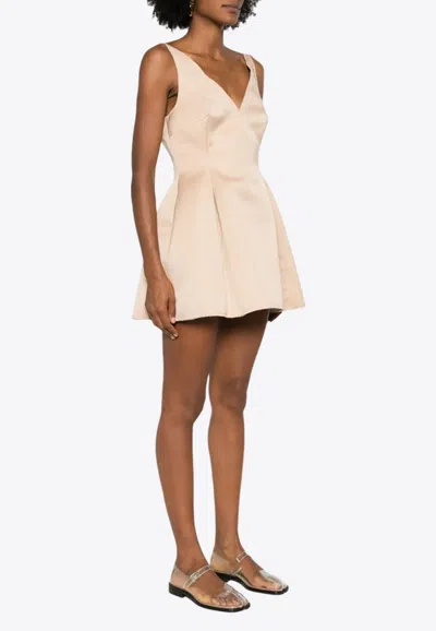 Marni Duchess Satin V-neck Mini Dress In Beige