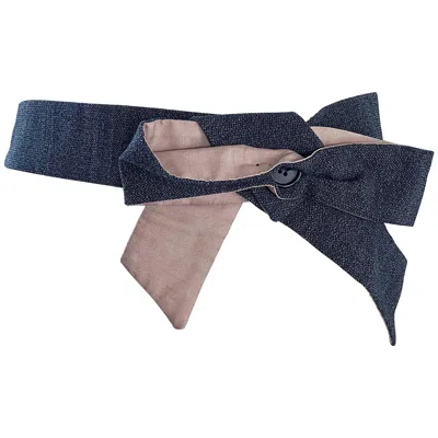 Pre-owned Marni Early 2000s  Charcoal Grey Virgin Wool + Khaki Cotton Bow Waist Belt In Gray