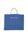 Marni Shopper Bag With Shoulder Strap And Top Handles In Blue
