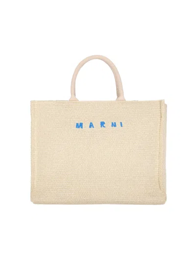 Marni 'east/west' Large Tote Bag In Cream