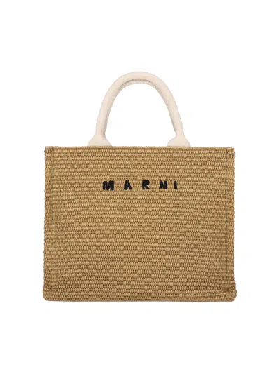 Marni East/west Small Tote Bag, In Brown Cotton Blend