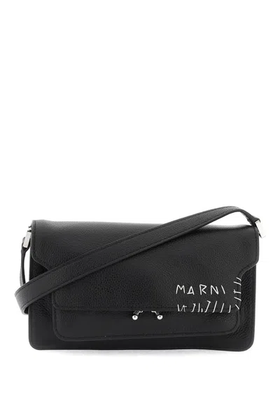 Marni Black Hammered Leather Shoulder Handbag For Men