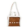 Marni Rectangular Shearling Trim Shoulder Bag In Brown