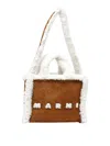 Marni Rectangular Shearling Trim Shoulder Bag In Brown