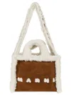 Marni Rectangular Shearling Trim Shoulder Bag In Cinnamon Soft Beige