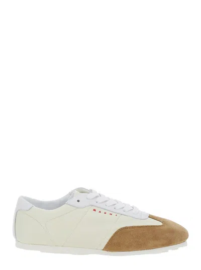 Marni Eco-leather Low-top Suede Detail Sneaker With Side Lettering Logo In Animal Print