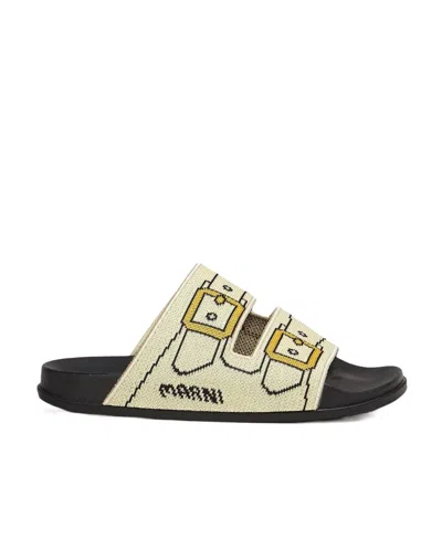 Marni Ecru And Gold Trompe L'oeil Jacquard Two-strap Slide In Brown