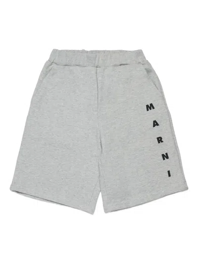 Marni Kids' Elastic-waist Logo-lettering Shorts In Gray