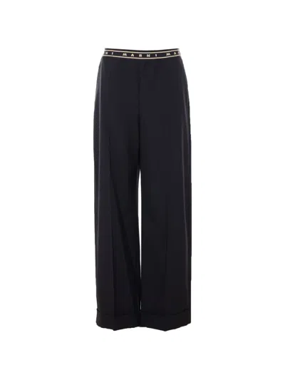 Marni Elasticated Logo-band Trousers In Black