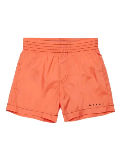 Marni Babies' Elasticated-wasitband Swim Shorts In Orange