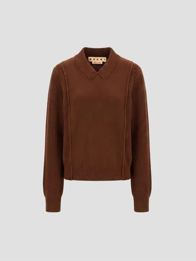 Marni Elegant Virgin Wool And Kashmir Blend Sweater In Sadelle Brown