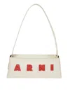 Marni Elongated Silhouette Shoulder Bag With Bold Lettering In White
