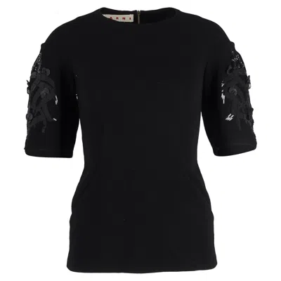 Marni Embellished Balloon Sleeve Top In Black Wool