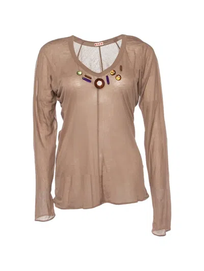 Pre-owned Marni Embellished Long-sleeve Top In Neutral